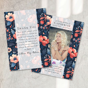 Bright Floral Photo Sympathy Funeral Memorial Thank You Card