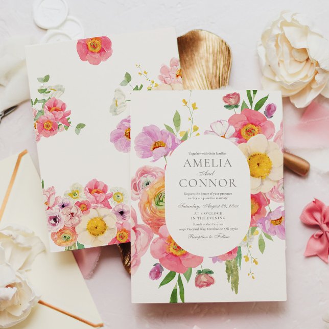 Bright Floral Photo Wedding Invitation (Creator Uploaded)