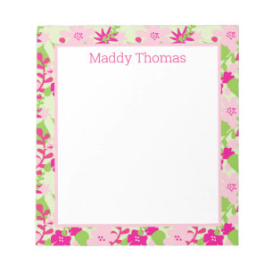 Bright Floral Pink and Green Notepad