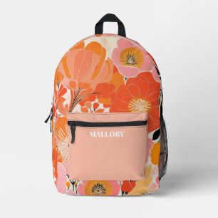 Bright Floral Pink and Orange Printed Backpack