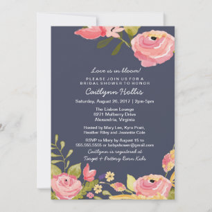 Bright Floral Pink & Navy Baby, Bridal or Birthday Invitation