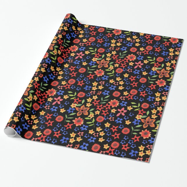Bright Floral Print Custom Wrapping Paper (Unrolled)