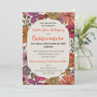 Bright Floral Quinceañera | Colourful Whimsical Invitation