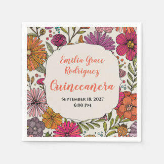 Bright Floral Quinceañera | Colourful Whimsical Napkin