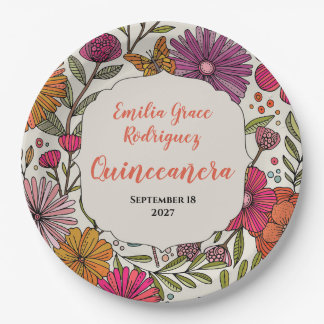 Bright Floral Quinceañera | Colourful Whimsical Paper Plate