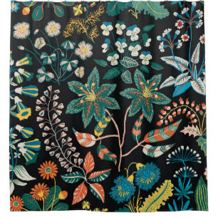 Bright Floral: Random Botanical Seamless. Shower Curtain