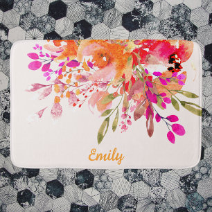Bright Floral Romantic Custom Name Bath Mat
