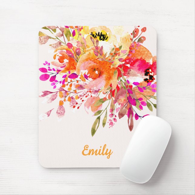 Bright Floral Romantic Custom Name Mouse Pad (With Mouse)