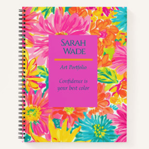 Bright Floral Spiral Notebook- Pink, Blue & Orange Notebook
