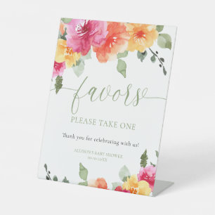 Bright floral spring flowers baby shower favours  pedestal sign