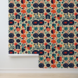 Bright Floral Typography Art Pattern Wallpaper
