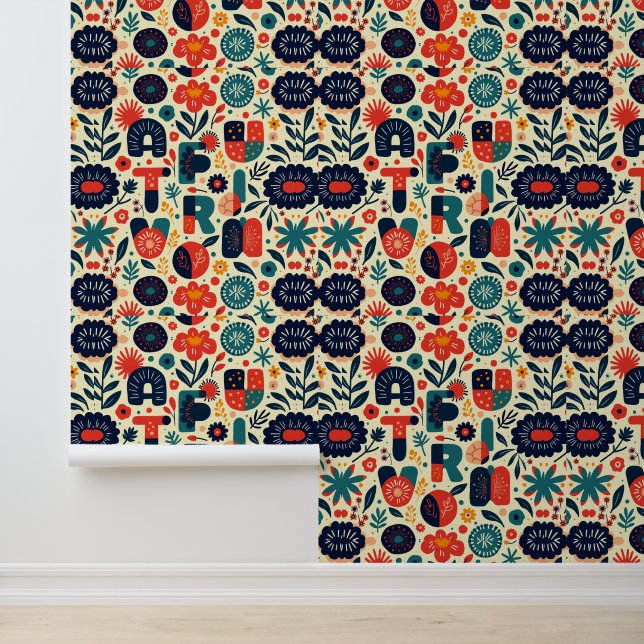 Bright Floral Typography Art Pattern Wallpaper (Application)