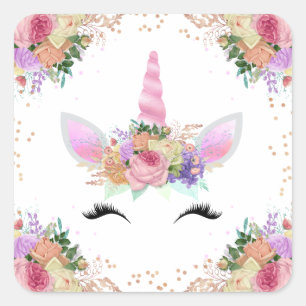 Bright Floral Unicorn Square Sticker