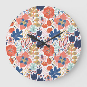 Bright floral vintage: Scandinavian style. Large Clock