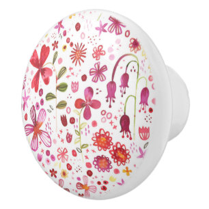 Bright Floral Watercolor Botanical Ceramic Knob