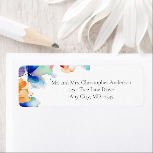 Bright Floral Watercolor Wedding Return Address Return Address Label