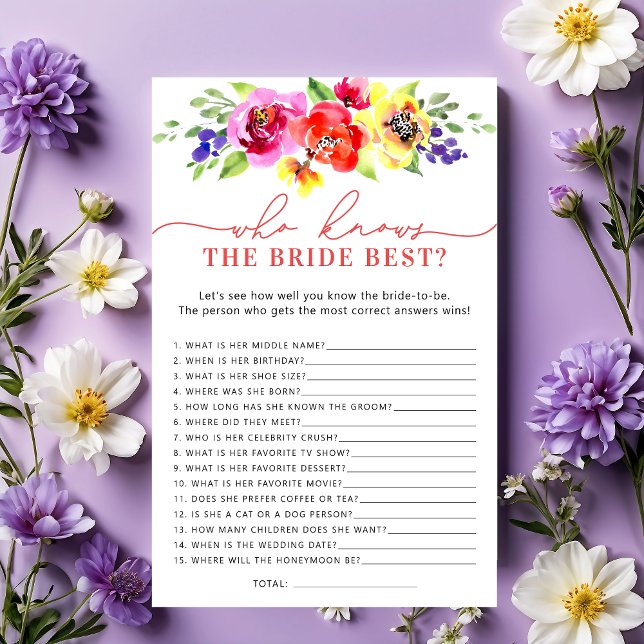 Bright Floral Who Knows Bride the Best Shower Game (Creator Uploaded)