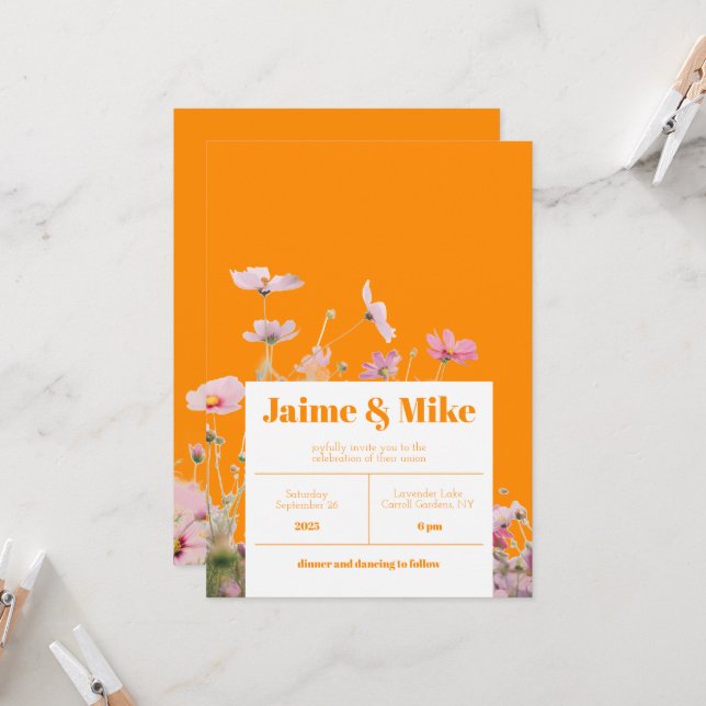 Bright Floral Wildflower Wedding Invitation (Front/Back In Situ)