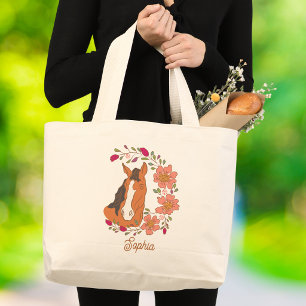 Bright Floral Wreath Horse Portrait Large Tote Bag