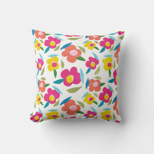 Bright Florals on White Cushion