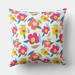 Bright Florals on White Cushion