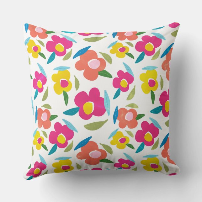Bright Florals on White Cushion (Back)