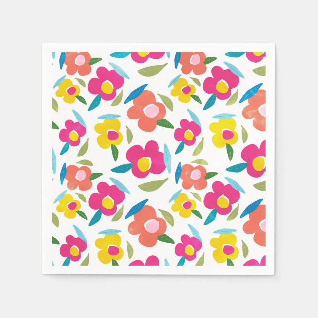 Bright Florals on White Napkin (Front)