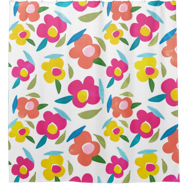 Bright Florals on White Shower Curtain (Front)