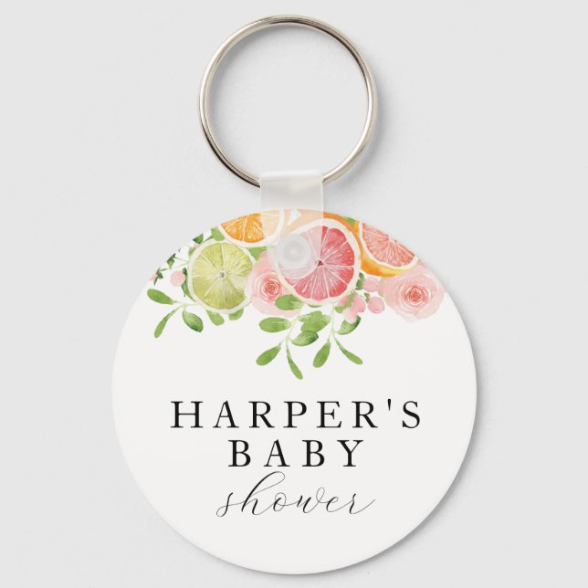 Bright flower and citrus baby shower key ring (Front)