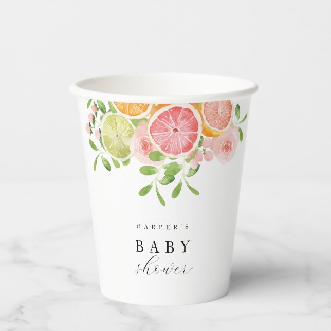 Bright flower and citrus baby shower paper cups (Front)