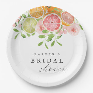 Bright flower and citrus bridal shower paper plate