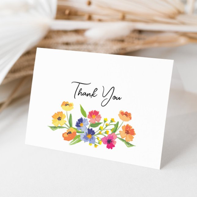 Bright Flower Garden Pink Orange Bridal Shower Thank You Card (Creator Uploaded)