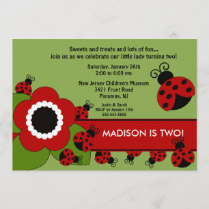 Bright flower & Ladybug Birthday Invitation