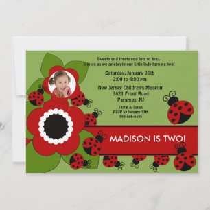 Bright flower & Ladybug Photo Birthday Invitation