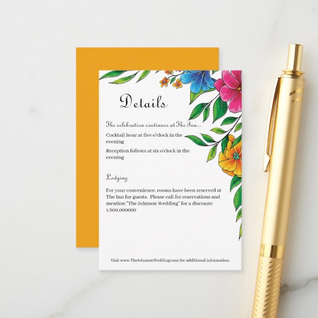 Bright Flower Spring Summer Wedding Enclosure Card (Front/Back In Situ)