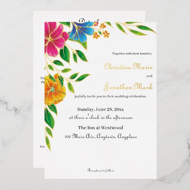 Bright Flower Spring Summer Wedding QR code (Front/Back)