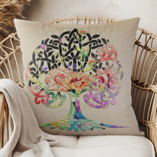 Bright Flowered Tree of Life Throw Pillow