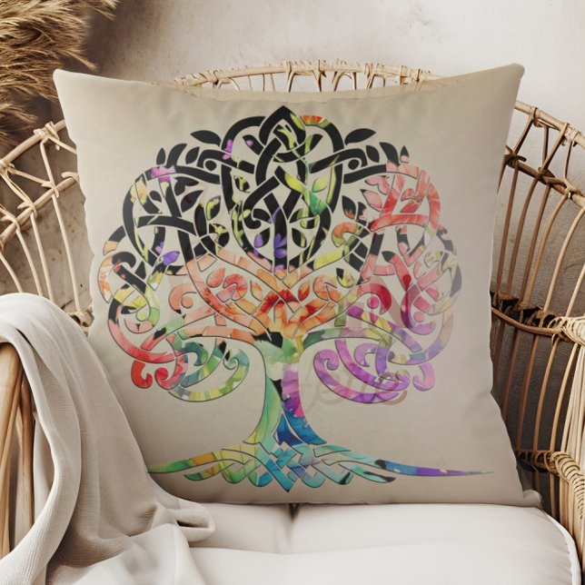 Bright Flowered Tree of Life Throw Pillow (Creator Uploaded)