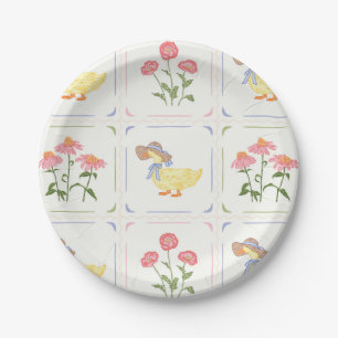 Bright Flowers and Ducks Paper Plate