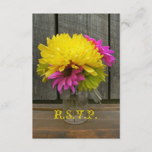 Bright Flowers & Barnwood Wedding RSVP