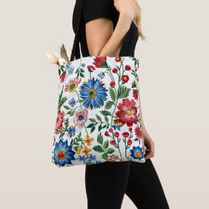 Bright flowers cottage core tote bag
