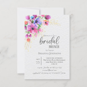 Bright Flowers Golden Greenery Bridal Brunch Invitation