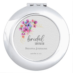 Bright Flowers Golden Greenery Bridal Shower Compact Mirror