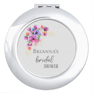 Bright Flowers Golden Greenery Bridal Shower Compact Mirror