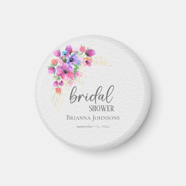 Bright Flowers Golden Greenery Bridal Shower Magnet (Front)