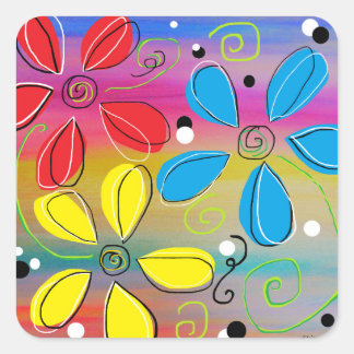 Bright Flowers Intertwined Square Sticker