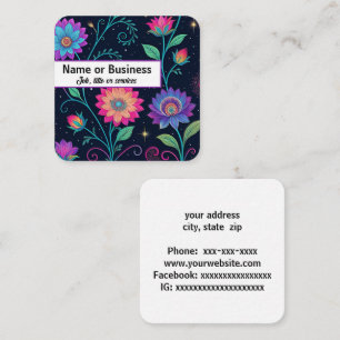 Bright flowers on black square business card