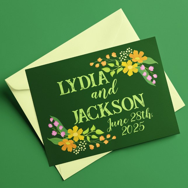Bright Flowers on Deepest Green Wedding Thank You Card (Creator Uploaded)