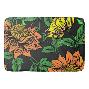 Bright Flowers Pop from Black Background Bath Mat