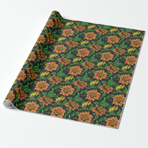 Bright Flowers Pop from Black Background Wrapping Paper